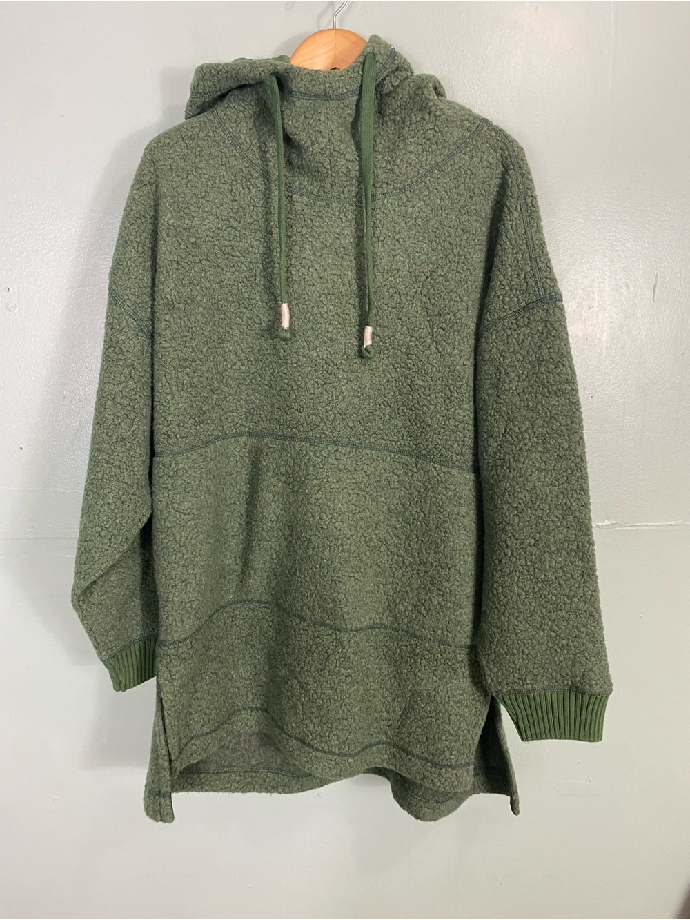 Free People Highlands Wool Hoodie Green Pullover Sweater Small Olive Heather